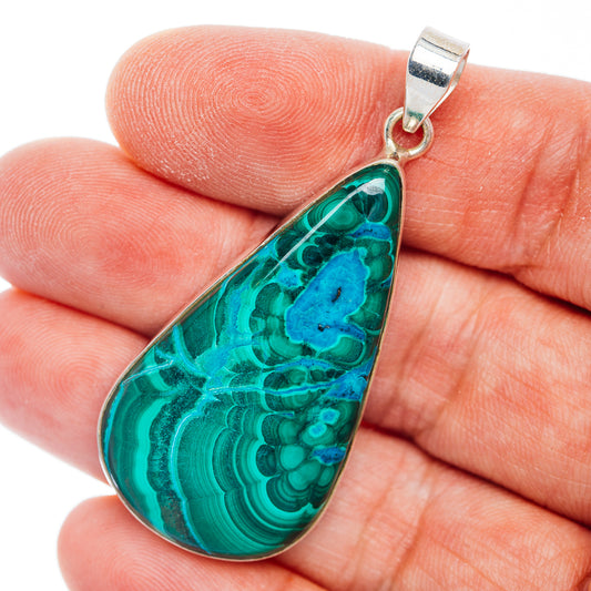 Premium Malachite In Chrysocolla Pendant 2 1/8" (.925 Sterling Silver)