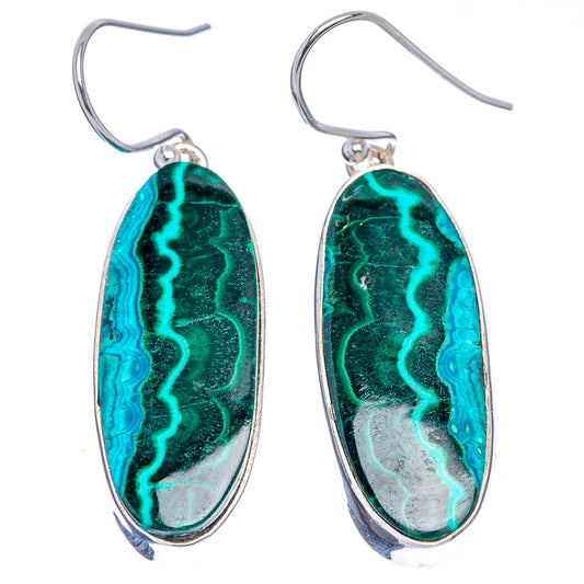 Oval drop earrings, .925 sterling silver, with bright green and blue stone pattern