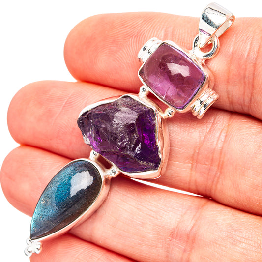 Amethyst and labradorite sterling silver pendant with purple and blue stones