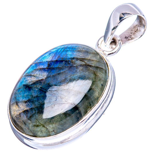 Sterling silver labradorite pendant with oval multicolor flash stone and loop bail