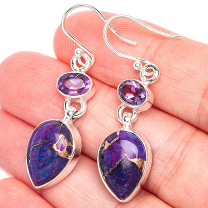 Purple Copper Composite Turquoise, Amethyst Earrings 1 5/8" (925 Sterling Silver) E433107