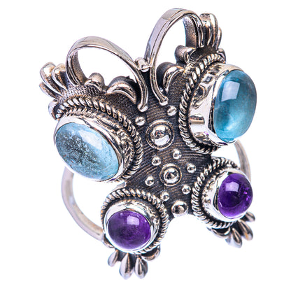 Large Aquamarine, Amethyst Ring Size 7.75 (925 Sterling Silver) R141415