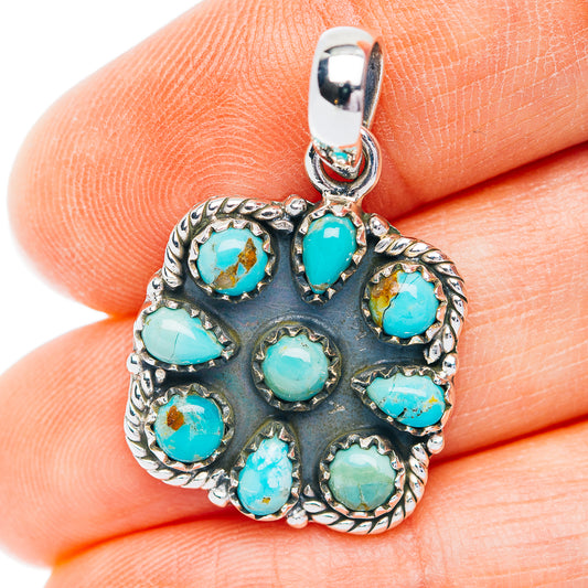 Southwestern Style Kingman Turquoise Pendant 1 1/4" (.925 Sterling Silver)