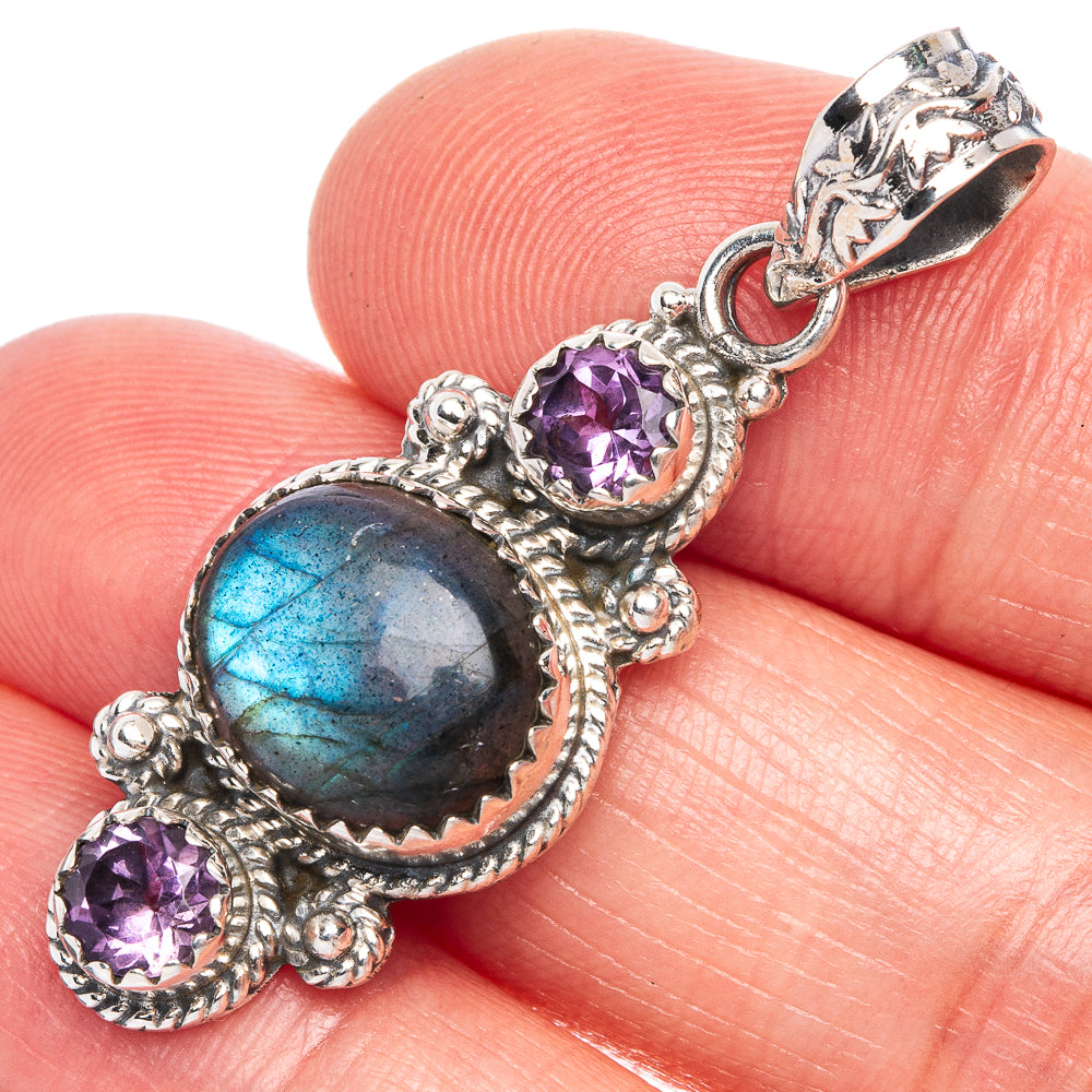 Labradorite, Amethyst Pendant 1 5/8" (925 Sterling Silver) P40209