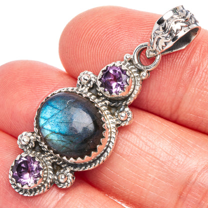 Labradorite, Amethyst Pendant 1 5/8" (925 Sterling Silver) P40209