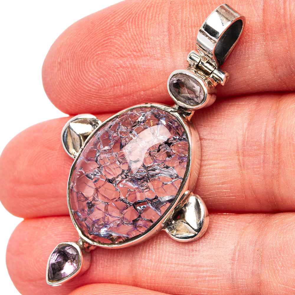 Crackle Quartz, Amethyst Pendant 1 7/8" (.925 Sterling Silver)