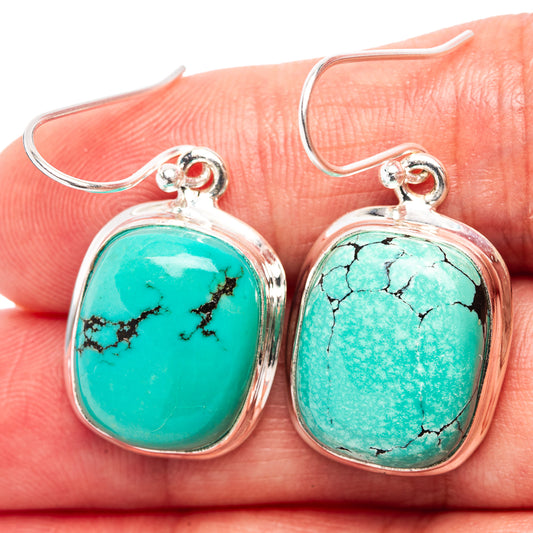 Turquoise oval cabochon drop earrings, .925 sterling silver frames, fishhook backs