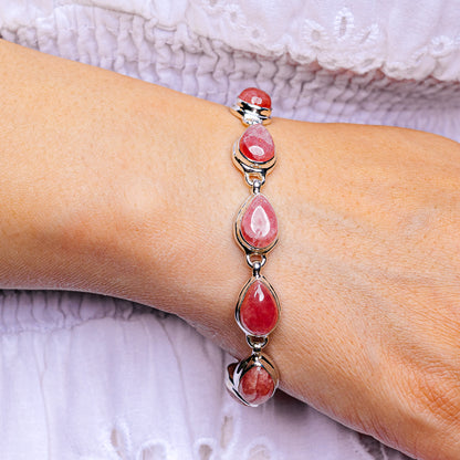 Rhodochrosite Bracelet 7 to 8" (.925 Sterling Silver)