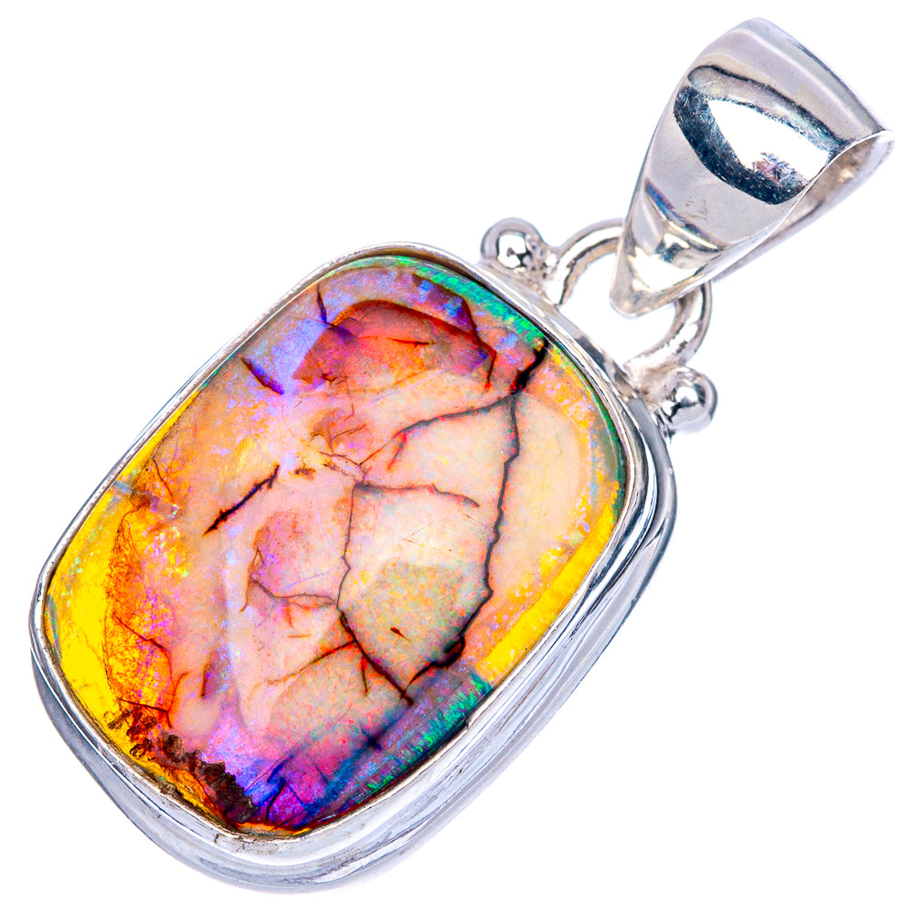 Oval iridescent opal pendant in polished 925 sterling silver with bail