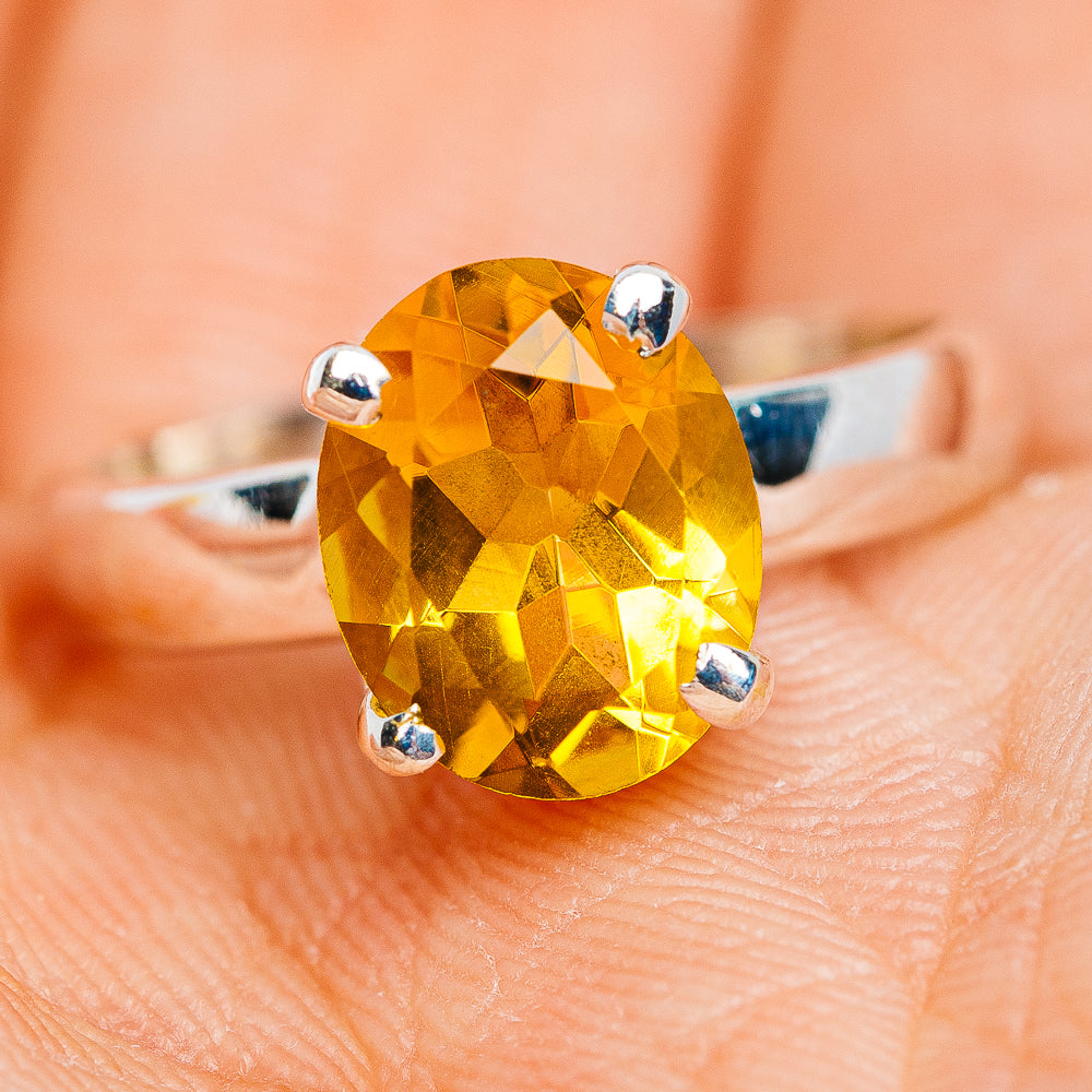 Faceted Citrine Ring Size 6 (.925 Sterling Silver)