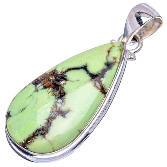 Sterling silver variscite pendant with oval teardrop green cabochon, black matrix