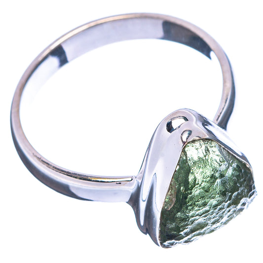 Sterling silver ring with green moldavite teardrop stone and open band