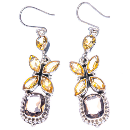 Premium Smoky Quartz, Citrine Earrings 2 1/4" (925 Sterling Silver) E1245