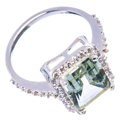 Faceted Green Amethyst, Cubic Zirconia Ring Size 6 (.925 Sterling Silver)