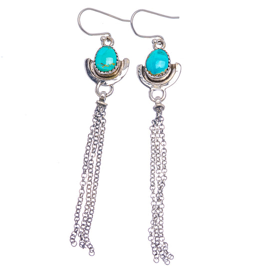 Turquoise drop earrings with silver hooks and long chain tassels