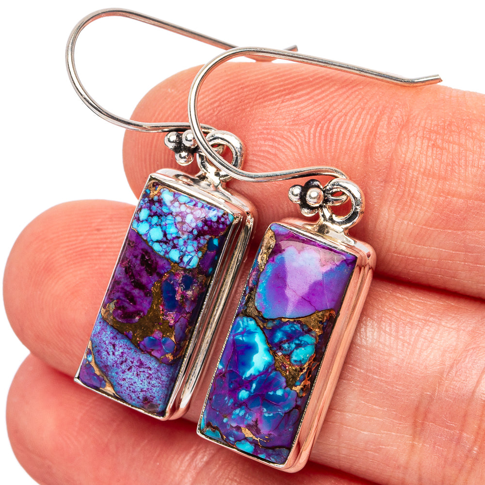 Purple Copper Turquoise Earrings 1 1/2" (.925 Sterling Silver)