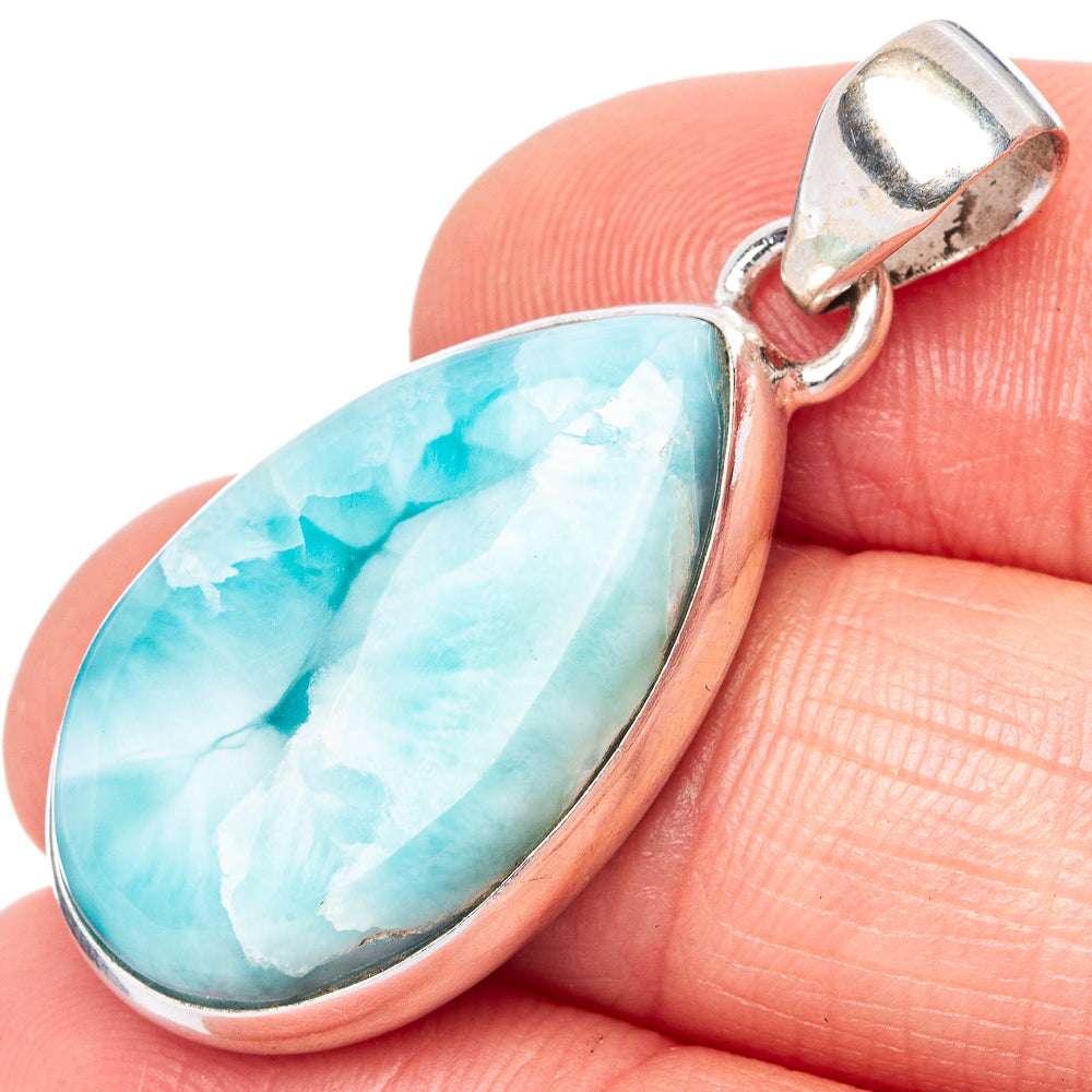 Larimar teardrop pendant in 925 sterling silver, open bail