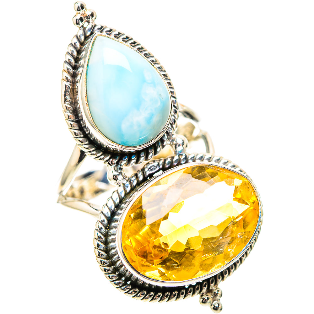 Large Faceted Citrine, Larimar Ring Size 8.5 (925 Sterling Silver) RING139095