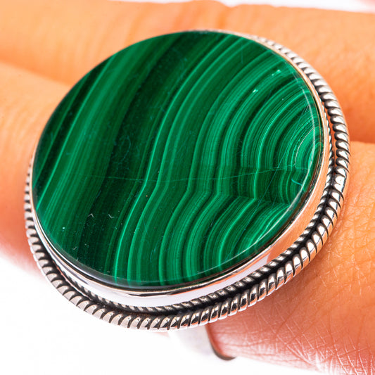 Large Malachite Coin Ring Size 8.75 (925 Sterling Silver) R140785