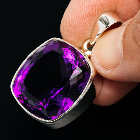 Premium 51.5ct Faceted Brazilian Amethyst Pendant 1 3/8" (.925 Sterling Silver)