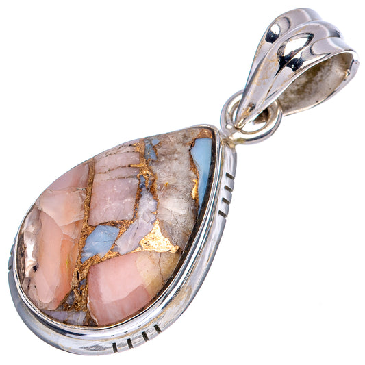 Turquoise spiny oyster pendant in .925 sterling silver teardrop with side texture