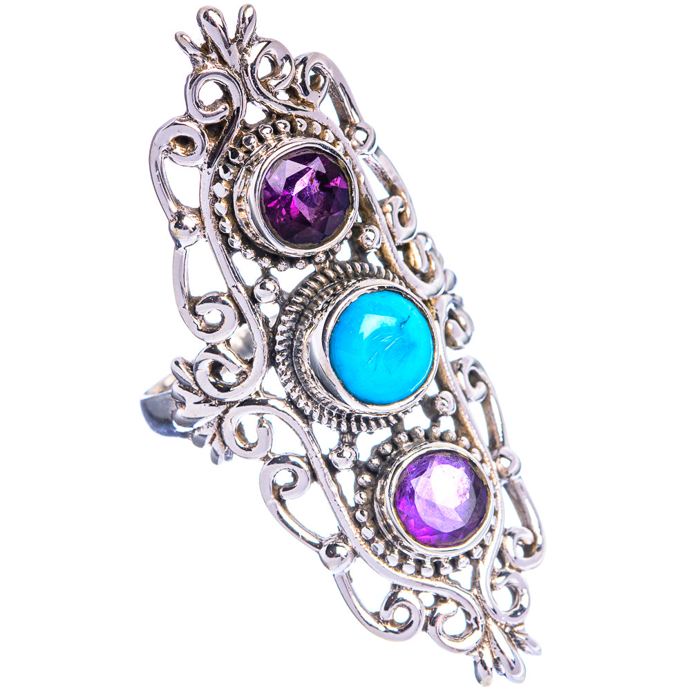 Large Sleeping Beauty Turquoise, Amethyst Ring Size 8 (925 Sterling Silver) R144384