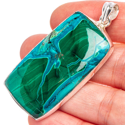 Large Malachite In Chrysocolla Pendant 2 1/4" (925 Sterling Silver) P40432
