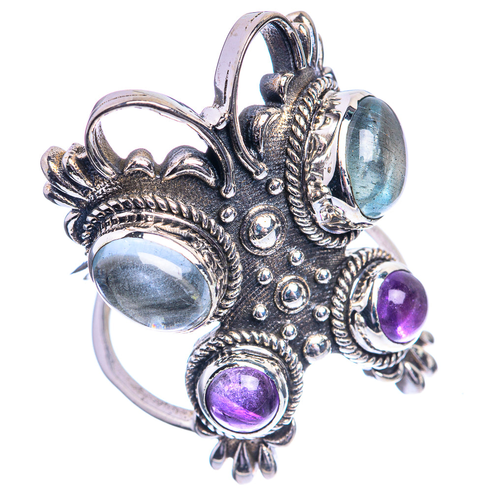 Large Natural Aquamarine, Amethyst 925 Sterling Silver Ring Size 7.5
