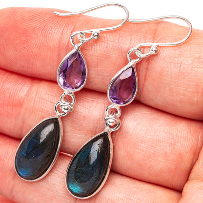Labradorite, Amethyst Earrings 2" (.925 Sterling Silver)