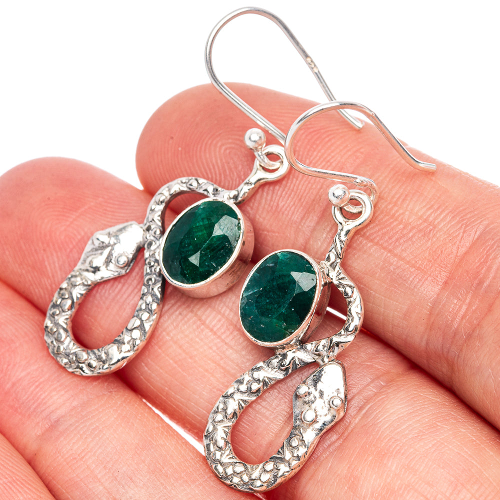 Value Green Sillimanite Snake Earrings 1 5/8" (925 Sterling Silver) E1310