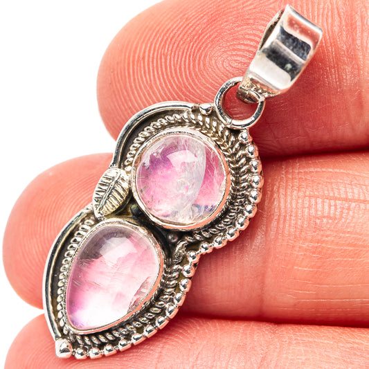 Pink Moonstone Pendant 1 3/8" (.925 Sterling Silver)