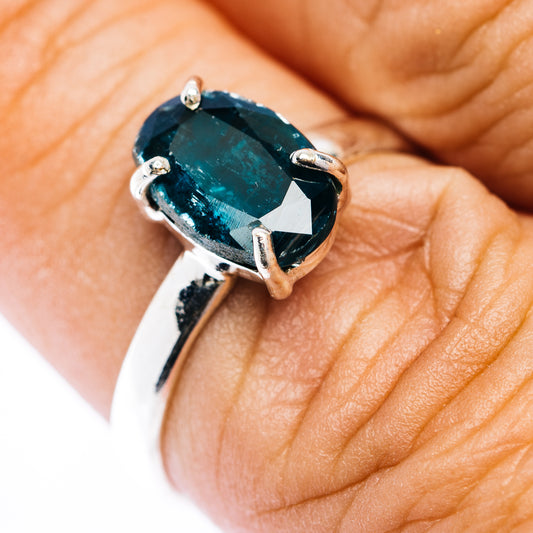Faceted Deep Teal Blue Kyanite Ring Size 7.75 (.925 Sterling Silver)