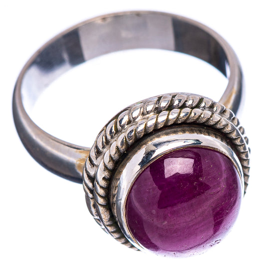 Sterling silver ruby ring, oval purple cabochon with braided rope band detail