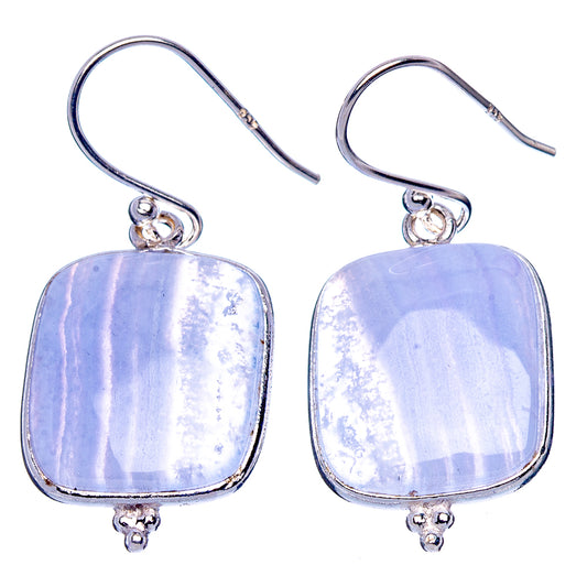 Blue Lace Agate Earrings 1 3/8" (925 Sterling Silver) E1823