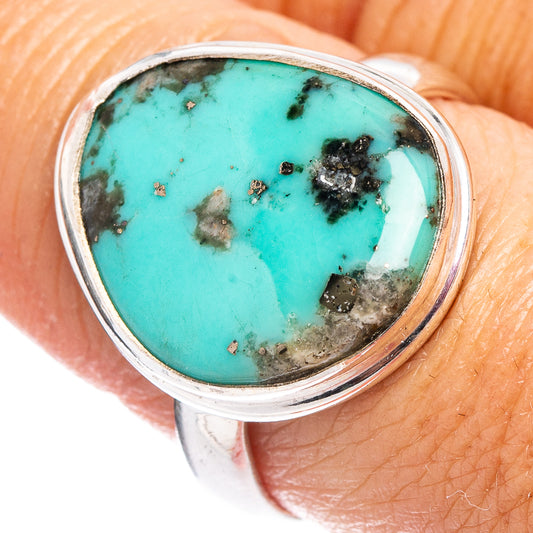 Turquoise cabochon ring, .925 sterling silver bezel, close-up, size 9