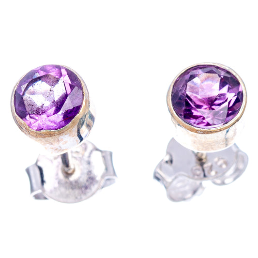 Pair of round amethyst gemstone studs set in .925 sterling silver