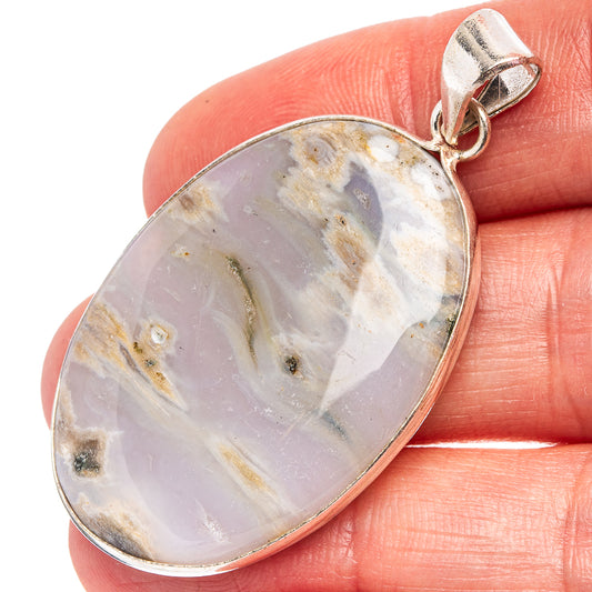 Ocean jasper pendant with silver-plated bail, oval stone in light purple with brown veining