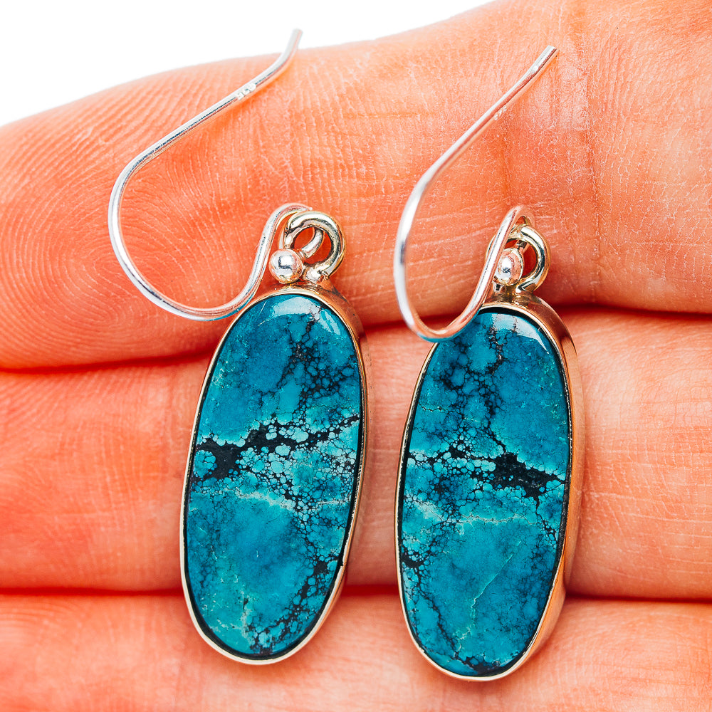 Turquoise oval drop earrings with silver-tone hooks and teardrop stones