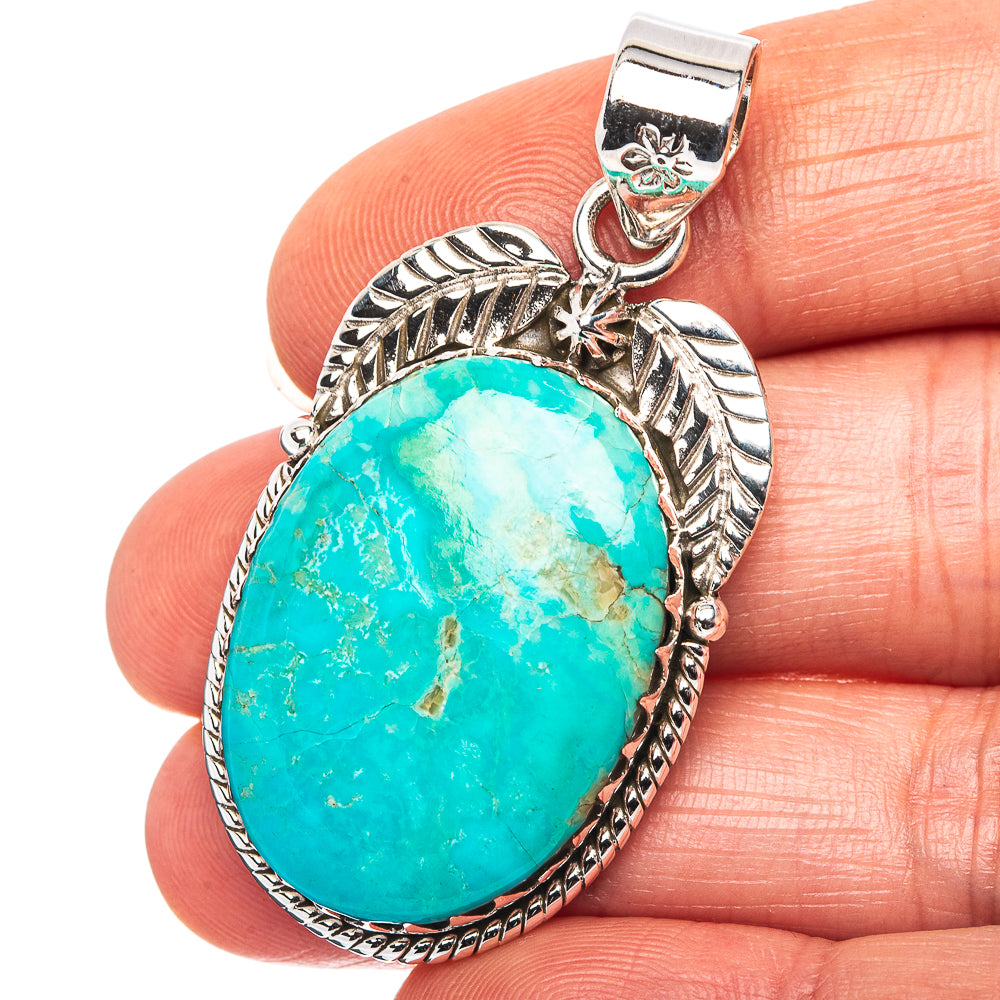 Exclusive Southwestern Style Kingman Turquoise Pendant 1 7/8" (.925 Sterling Silver)