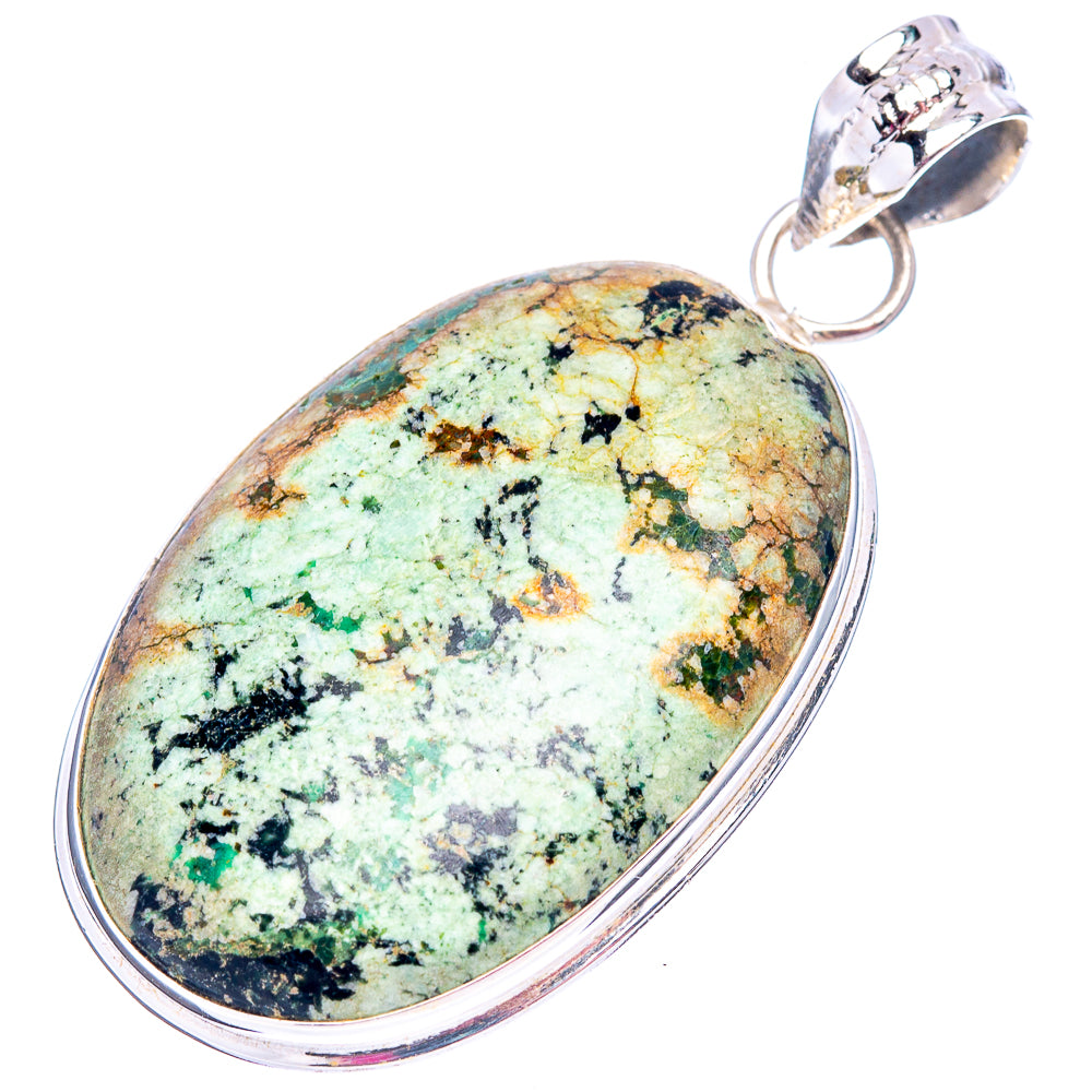 African Turquoise Jasper Pendant 1 3/4" (.925 Sterling Silver)