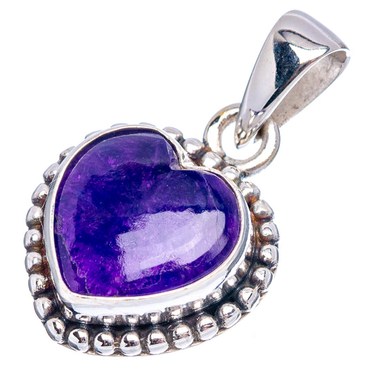 Heart-shaped pendant with purple sugilite stone and .925 sterling silver frame