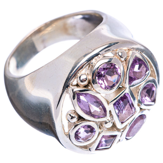 Sterling silver amethyst ring with multiple purple gemstone settings, size 8.75