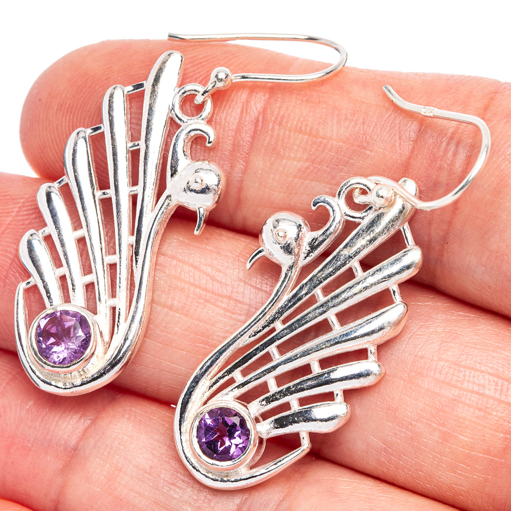 Faceted Amethyst Swan Earrings 1 5/8" (925 Sterling Silver) E433412