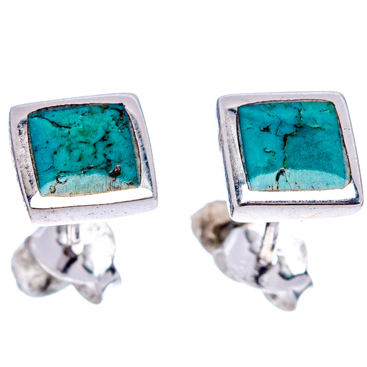 Sterling silver turquoise square stud earrings with bezel settings