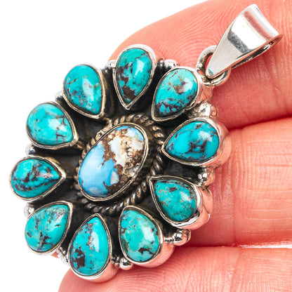 Rare Golden Hills Turquoise, Kingman Turquoise Native Style Pendant 1 5/8" (.925 Sterling Silver)