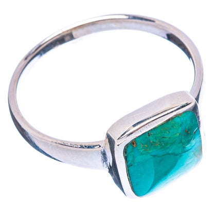 Sterling silver turquoise ring with square cabochon, angled view of band