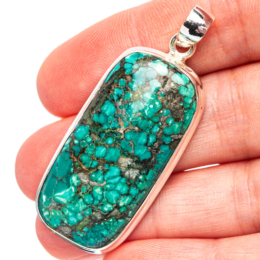 Turquoise gemstone pendant, .925 sterling silver bezel with bail