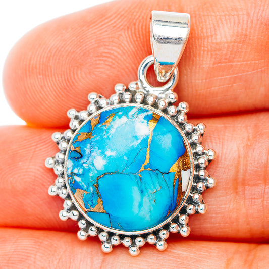 Ice Blue Dahlia Mojave Turquoise Pendant 1 1/4" (.925 Sterling Silver)
