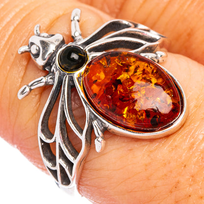Baltic Amber Honey Bee Ring Size 8 (.925 Sterling Silver)