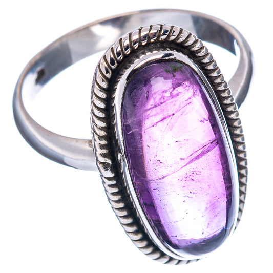 Amethyst sterling silver ring with rope bezel and bright oval purple gemstone, open angle